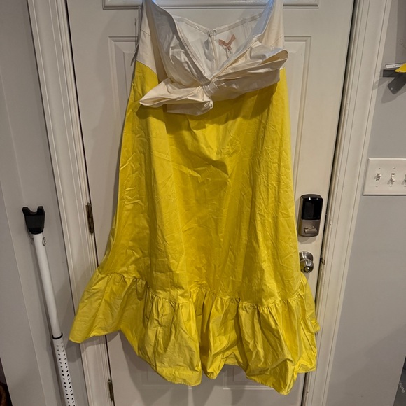Anthropologie Hutch Color block Strapless Bow Dress NWT Yellow White - Picture 3 of 9